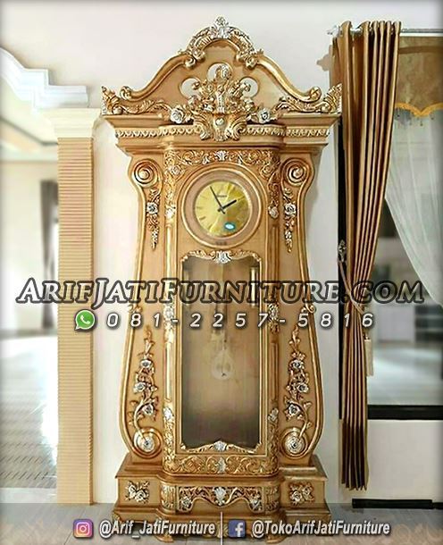 Lemari Jam Hias  Ukir Mewah Warna Emas ARIF JATI FURNITURE