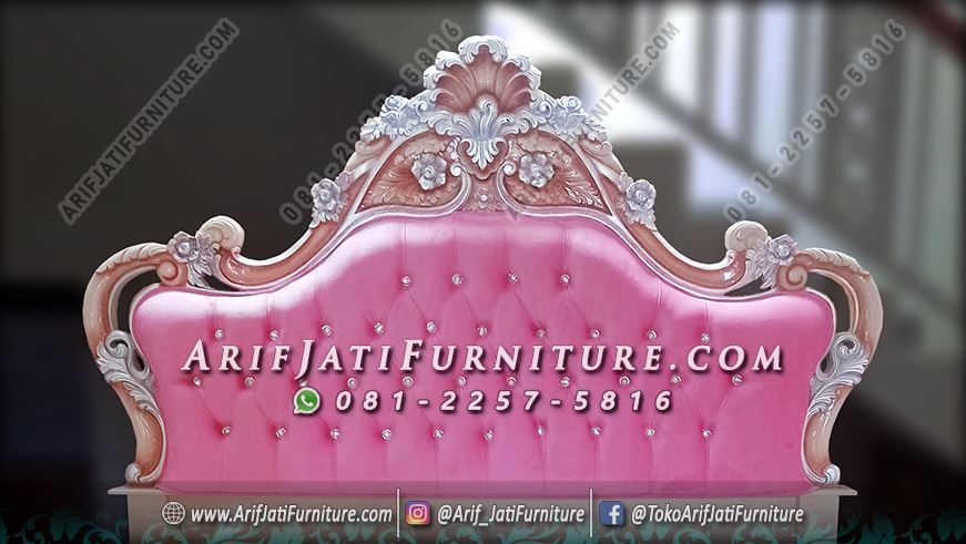 Tempat Tidur Jati Klasik Warna Pink