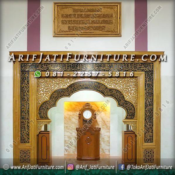 Mihrab Masjid Ukir Kaligrafi Kayu Jati Arif Jati Furniture 4208